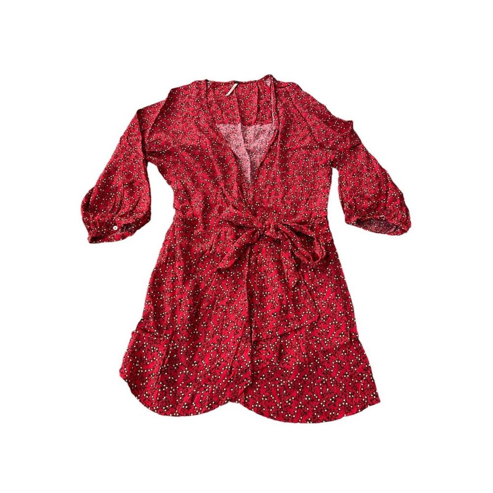Free People Red Wrap Clara Dress Size M